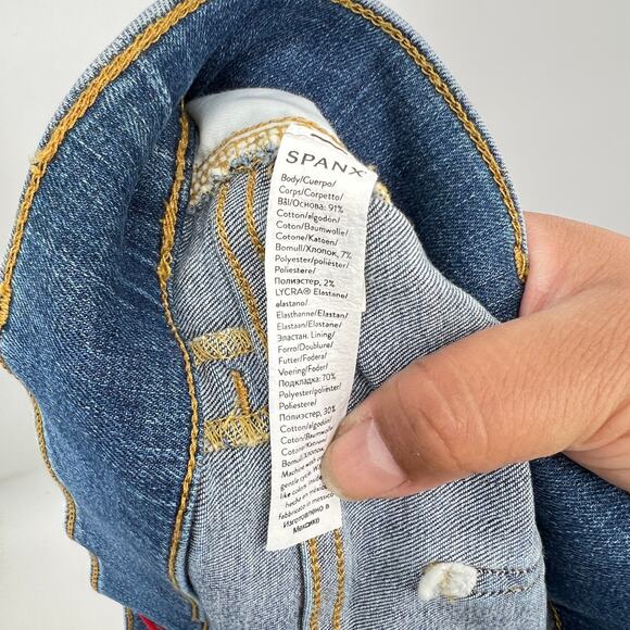 Spanx Seamed Front Wide Leg Jeans Women's XL Blue Pull-On High Waist - Picture 9 of 9